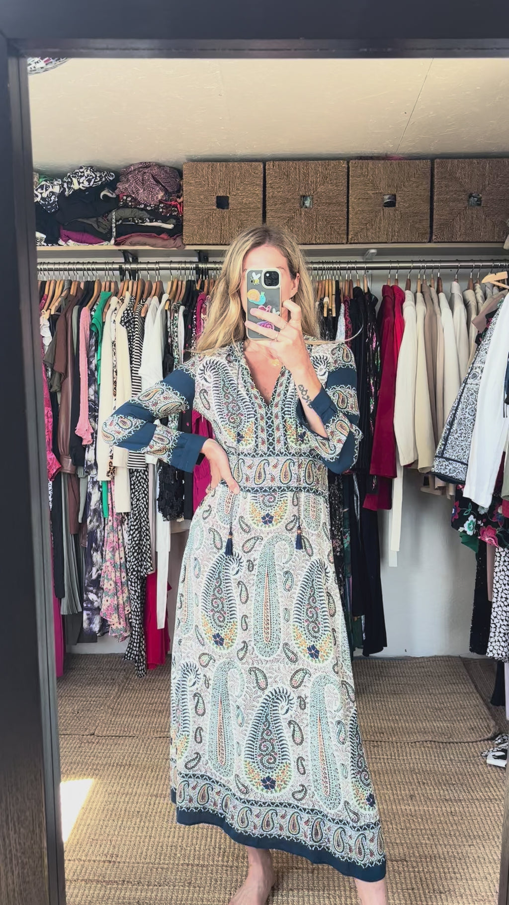 ETRO Mosaic Paisley Print Tassel Long Sleeve Maxi Boho Dress