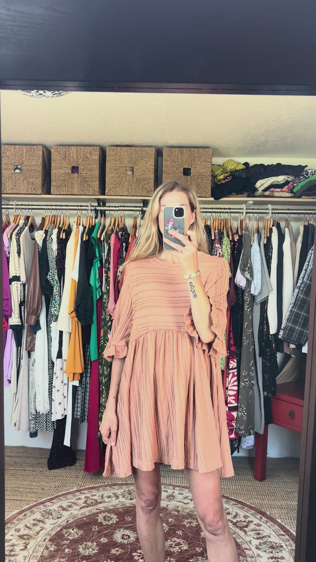 Free People Tan Terracotta Ribbed Cotton Blend Take A Spin Boho Oversized Tunic Dress