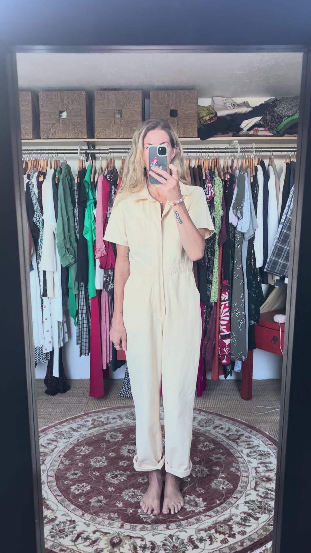 BDG 100% Cotton Cream Short Sleeve Utility Zip Up Workwear Jumpsuit