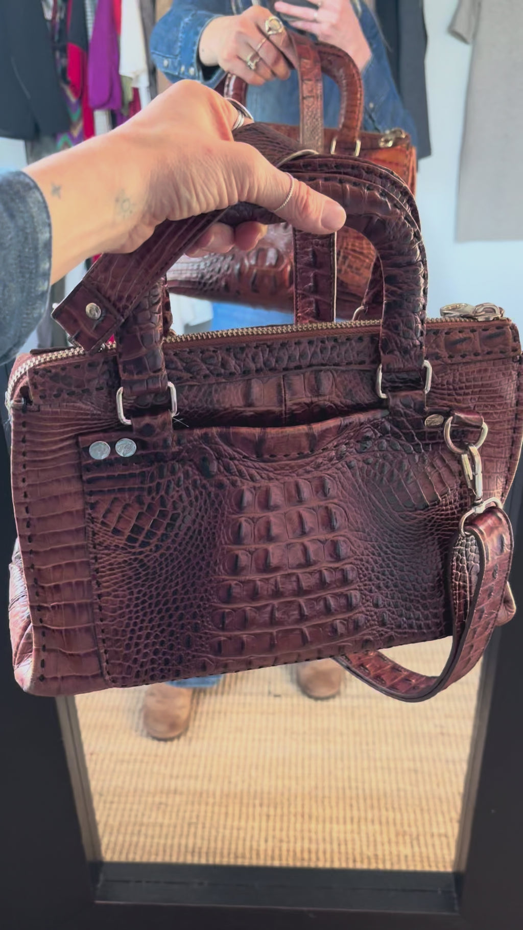 RARE Vintage Ted Baker Brown 100% Leather Crocodile Embossed Bag