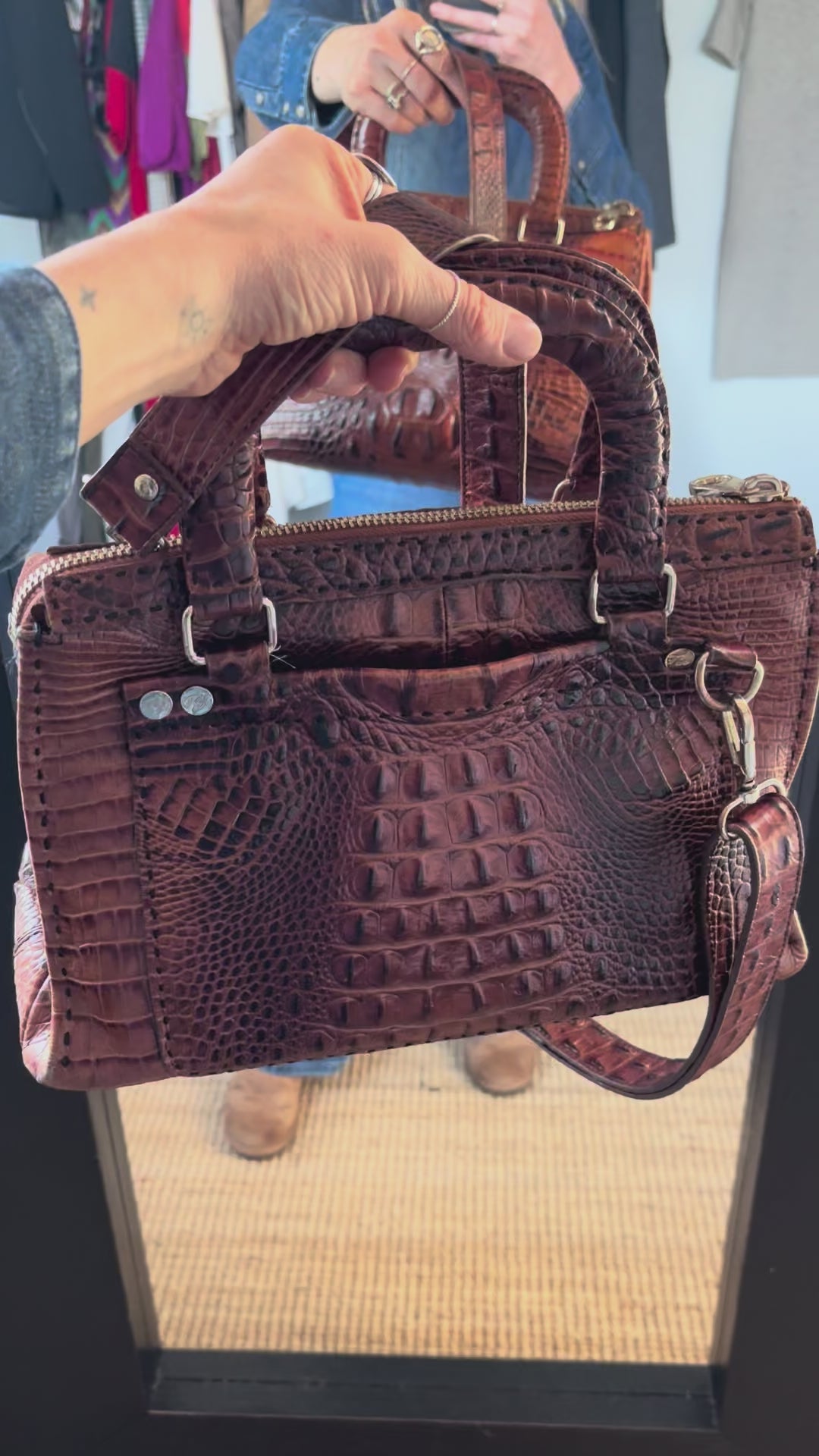 RARE Vintage Ted Baker Brown 100% Leather Crocodile Embossed Bag