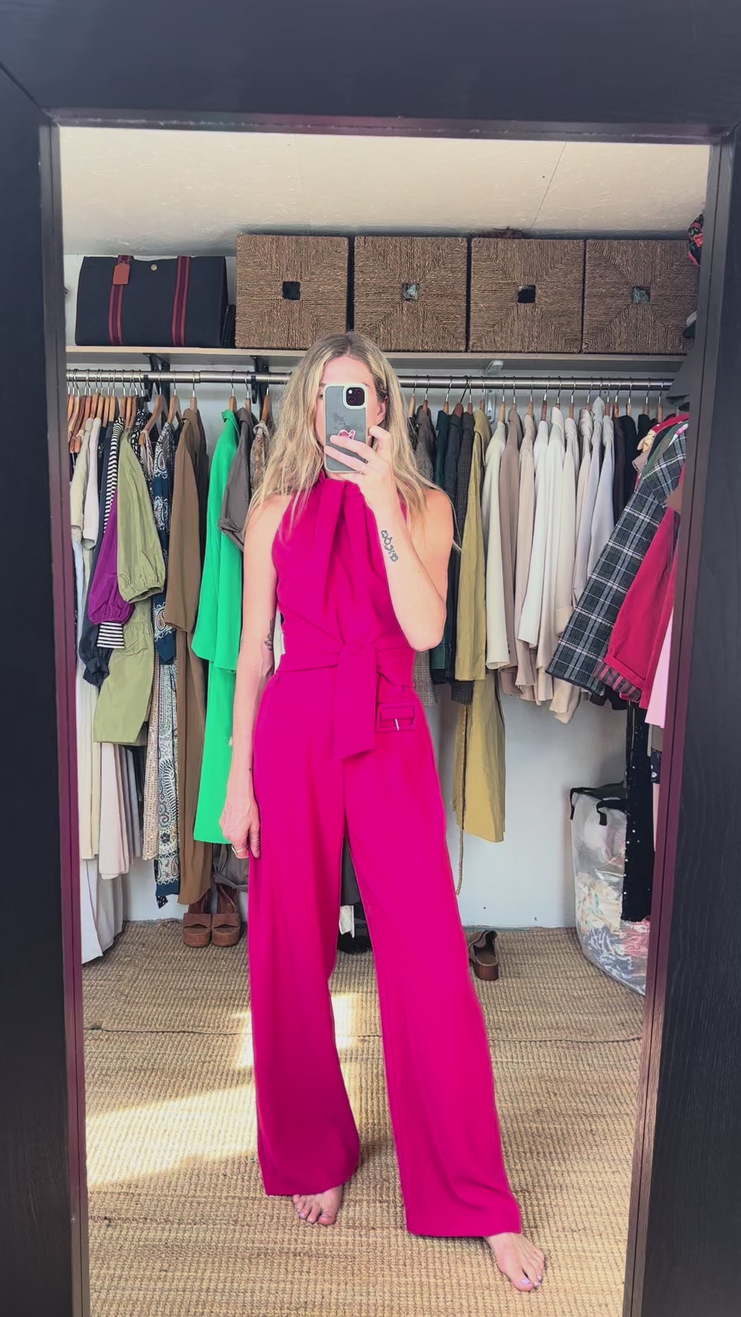 Zara Pink Sleeveless Belted High Neck Wide Leg Jumpsuit 70’s Inspired