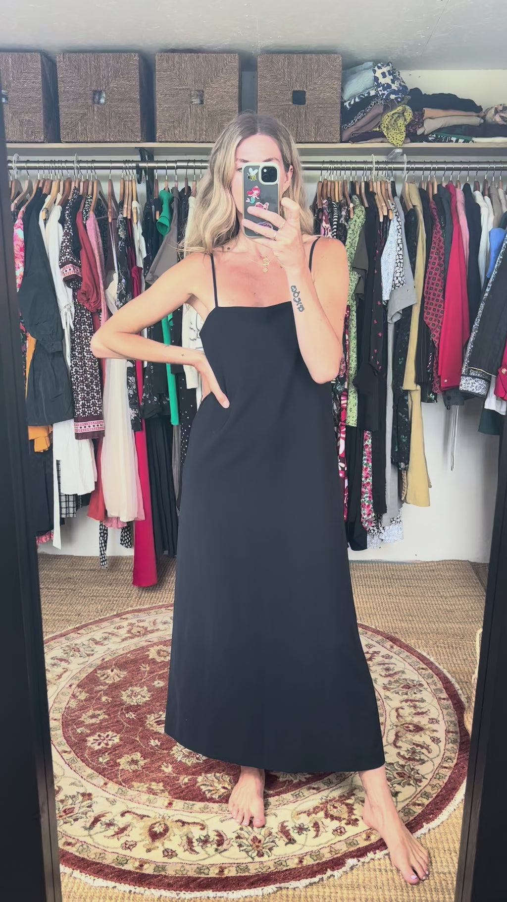 NWT Zara Navy Blue Minimalist Spaghetti Strap Wool Blend Midi Maxi Dress