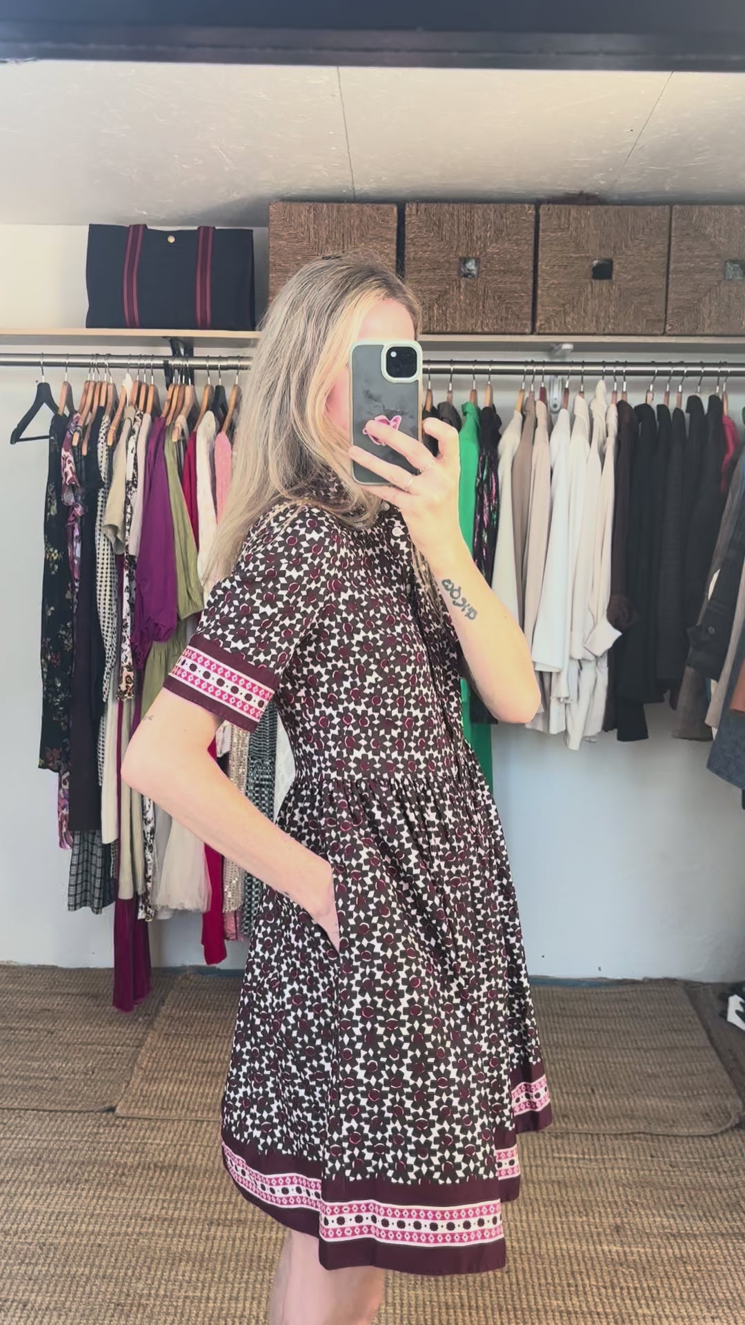 Kate Spade Geometric Floral Print Purple Button Up Collared Short Sleeve Dainty Mini Tea Dress