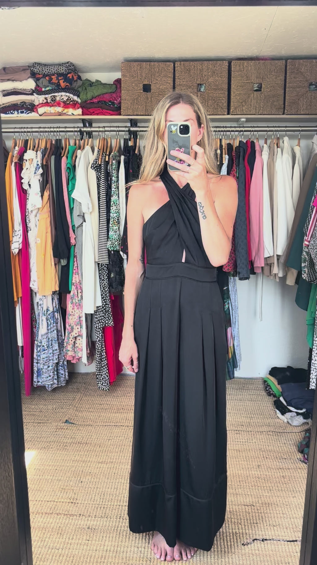 French Connection Harlow Halter Satin Cross Neck Wide Leg Palazzo Jumpsuit