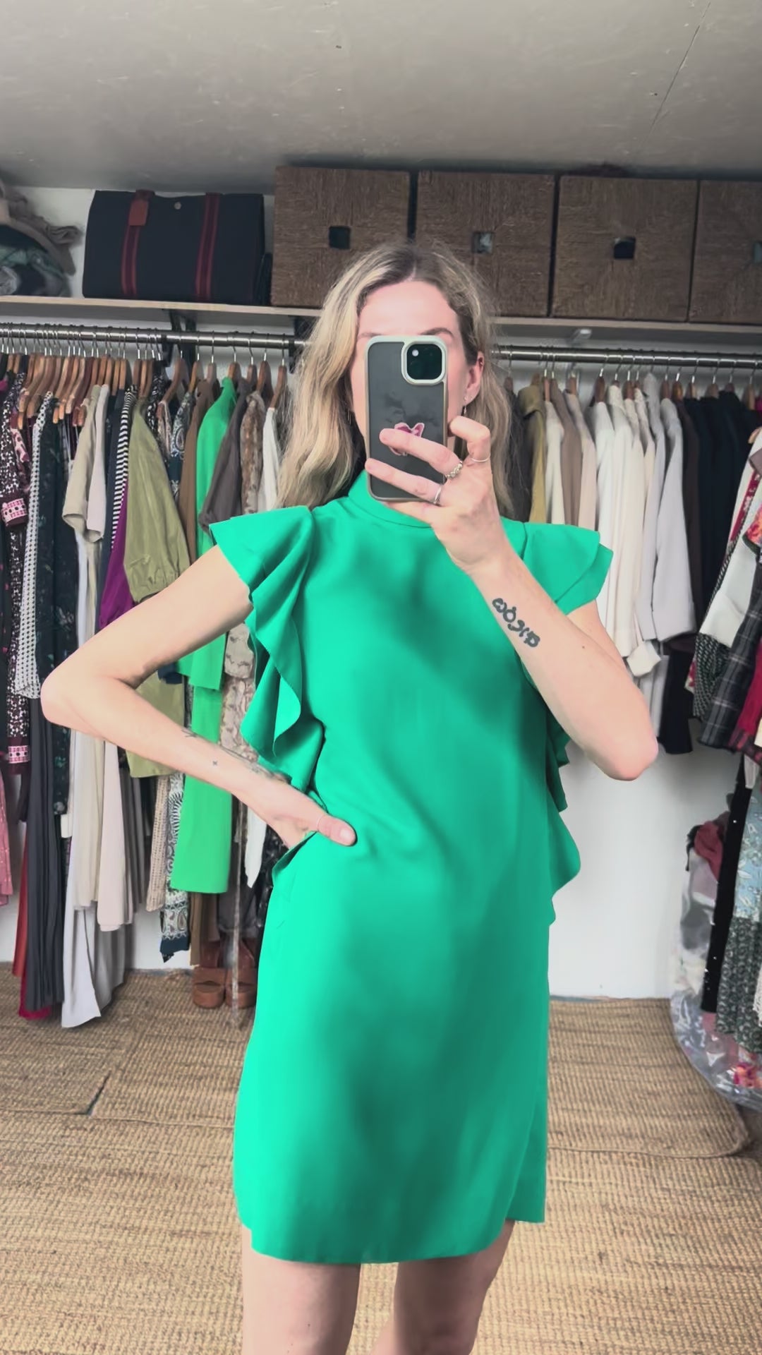 Kate Spade Teal Turquoise Flutter Sleeveless Ruffle Mini Dress