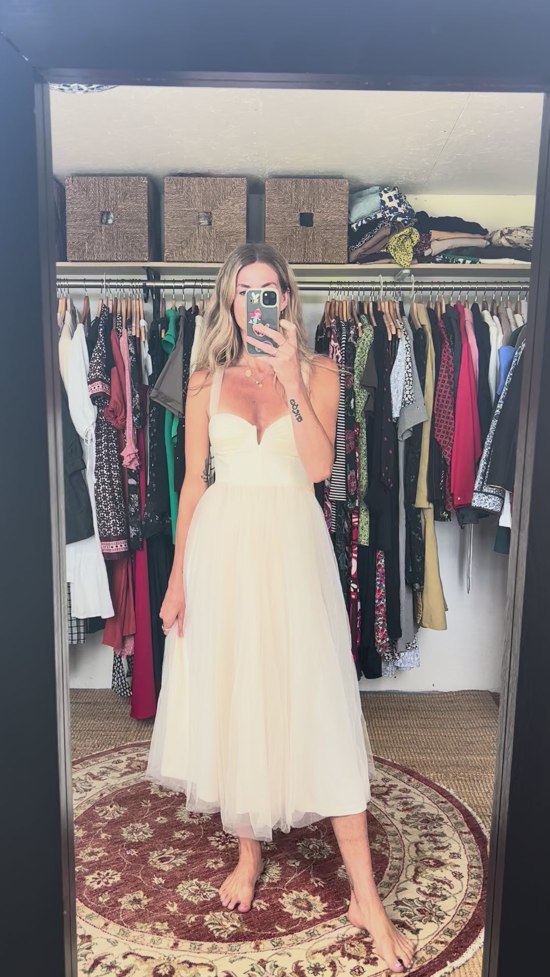 NWT Hello Molly Fairytale Tulle Skirt Cream Midi Corset Bodice Tie Back Bridal Midi Dress