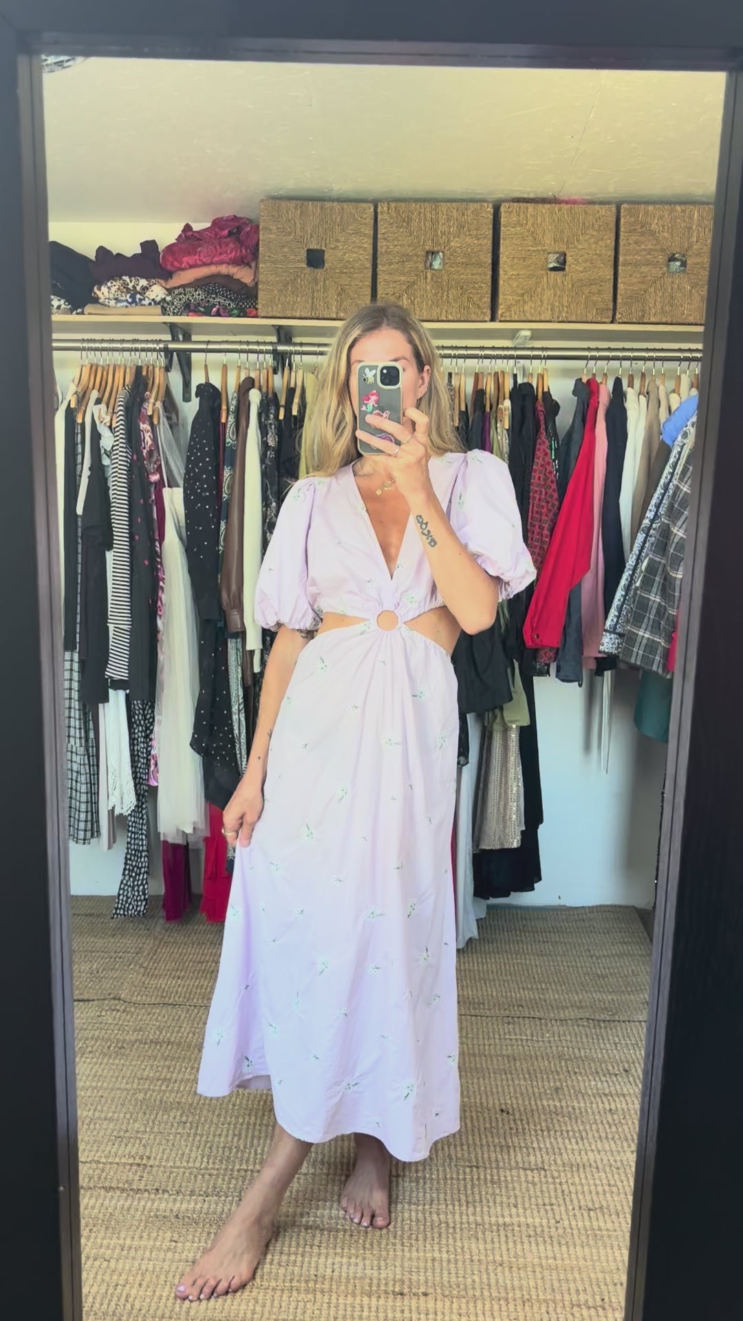 Zara Lylac Lavender Purple Puff Sleeve Cut Out Dainty Boho Maxi Dress