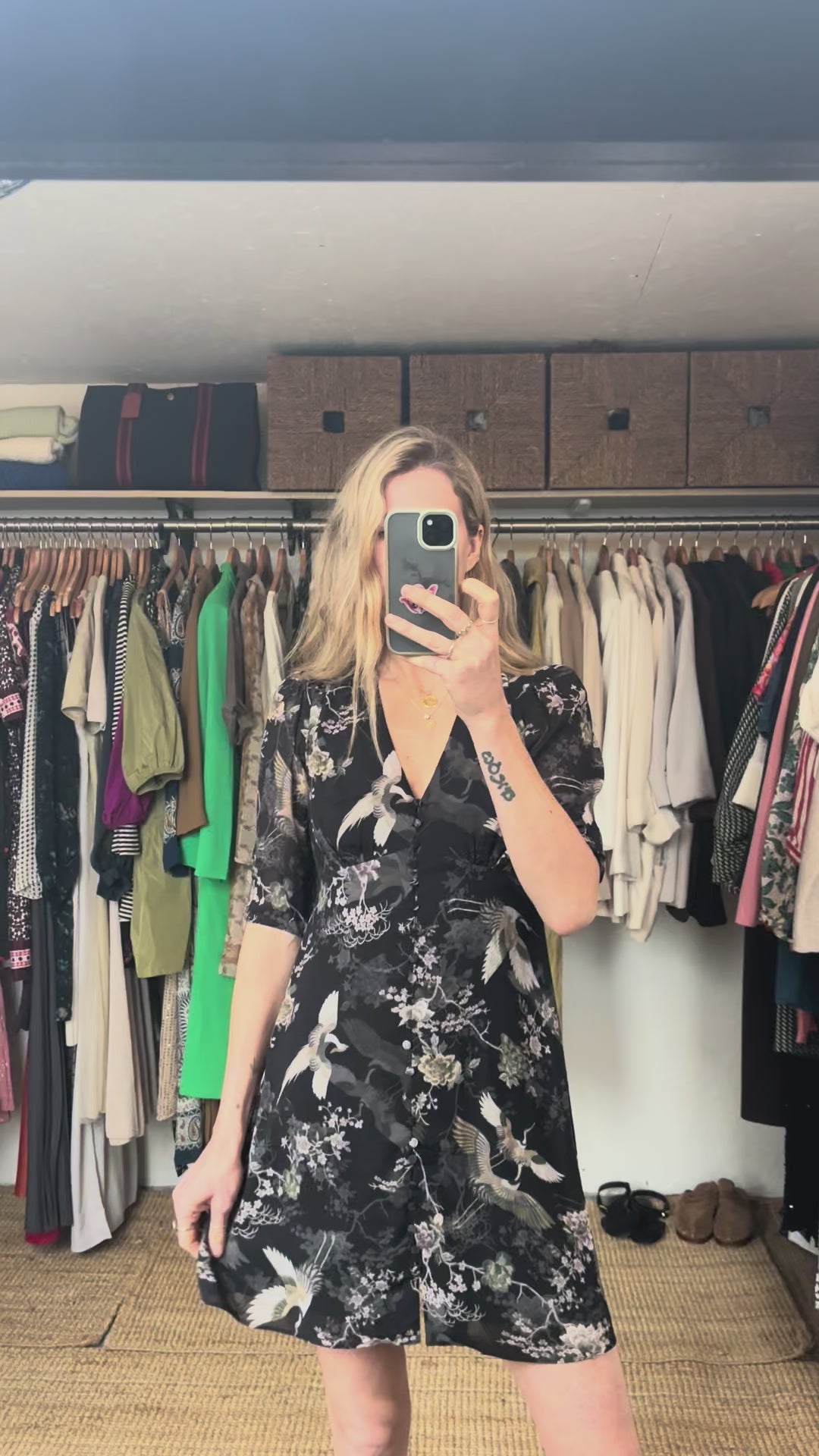 NWT All Saints Kota Amare Eco Viscose Bird Print Button Down Mini Dress
