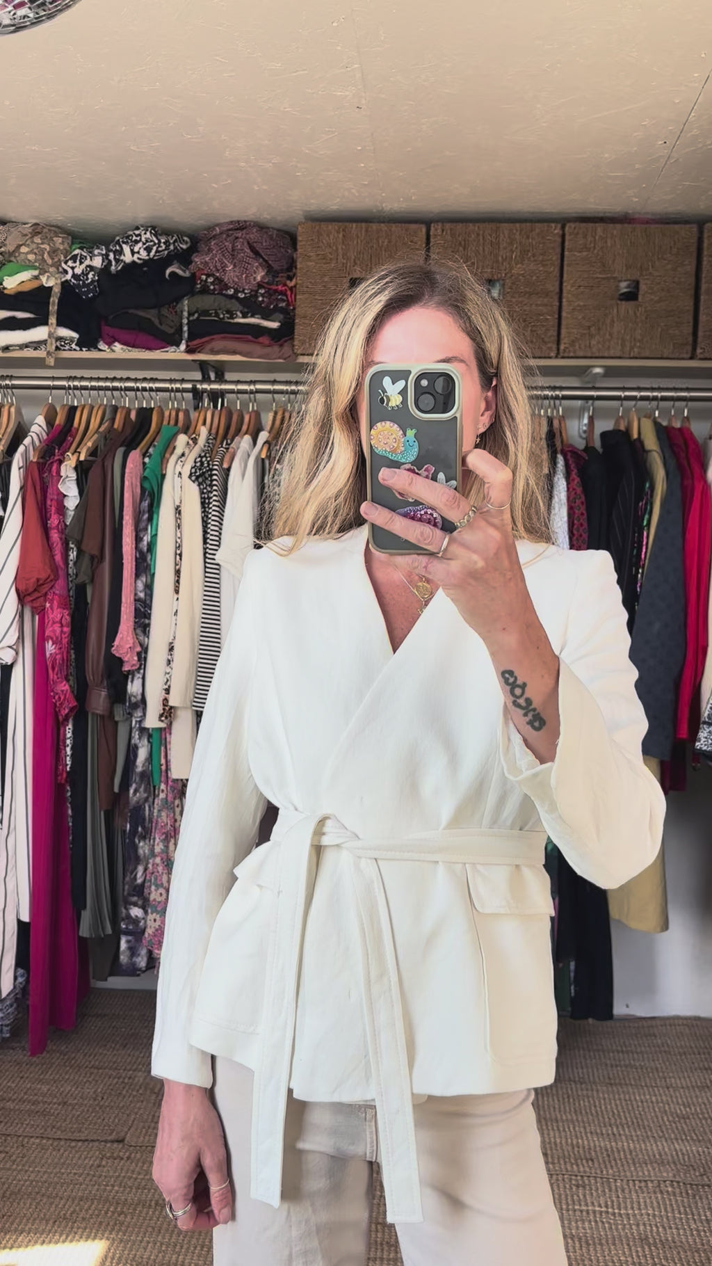 Zara White Oyster Linen Blend Minimalist Belted Jacket